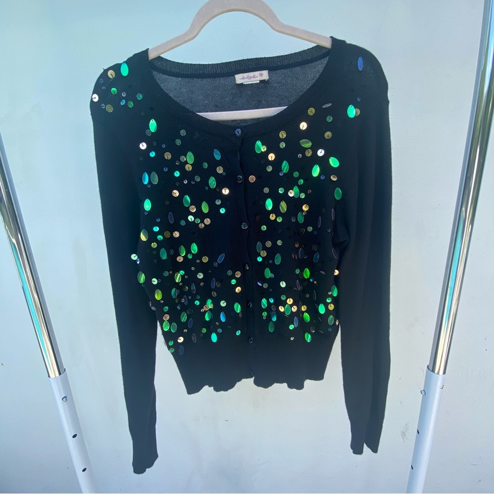 Y2K Black Iridescent Sequin Cardigan Size Medium